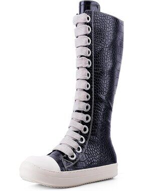 🆕Women's Black Caroco Knee-High School Bicycling Boots Thick Laces Comfort